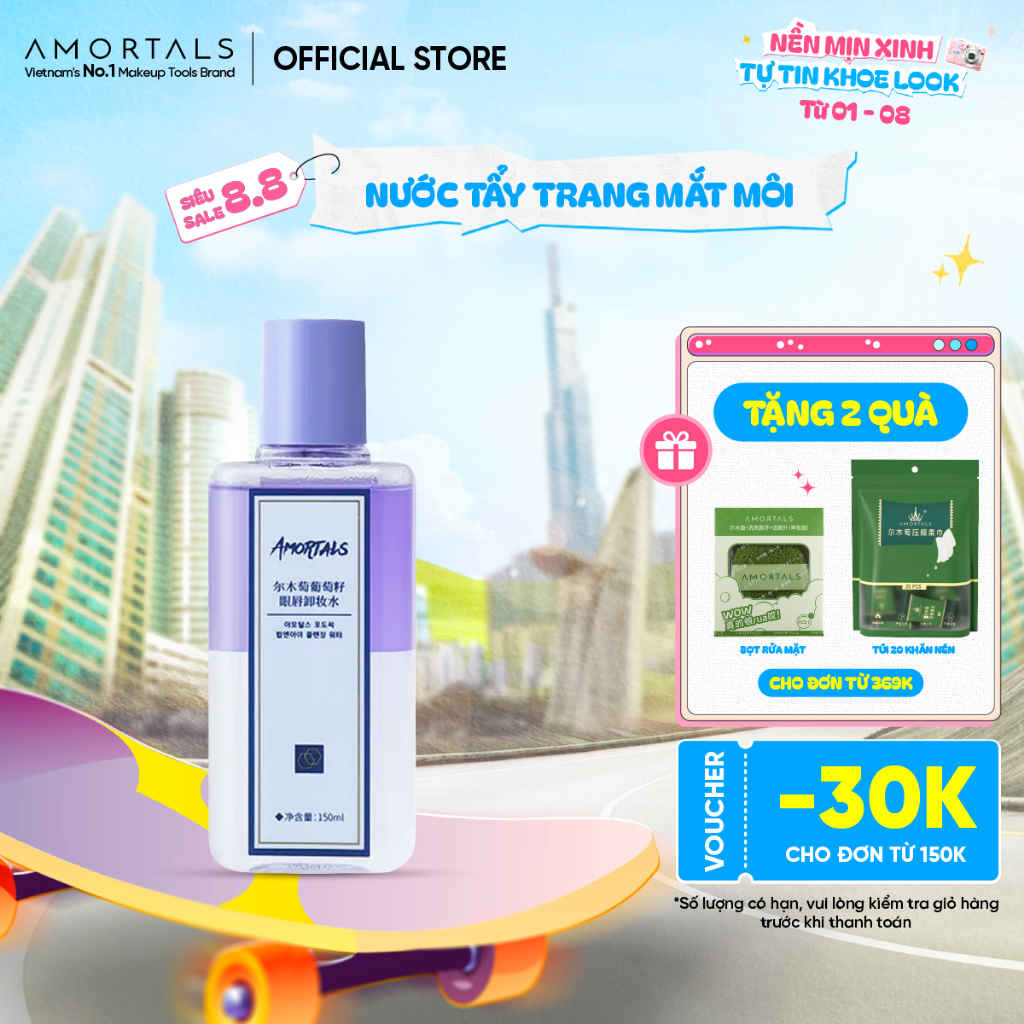 Nước Tẩy Trang Mắt Môi Amortals, Dịu Nhẹ Dành Cho Mọi Loại Da Tẩy Sạch Tức Thì Lớp Makeup, Ẩm Mượt Thân Thiện Với Da