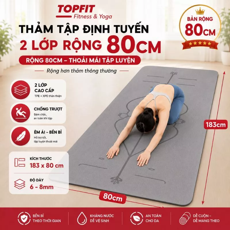 Thảm Tập Yoga Định Tuyến TPE 8mm Chống Trượt TOPBODY