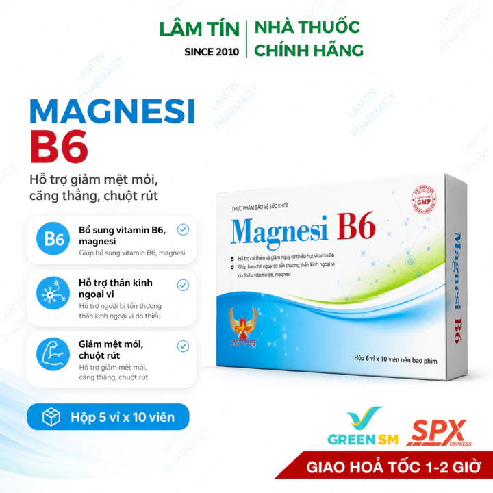 Viên uống bổ sung Magie B6 giúp hỗ trợ cải thiện và giảm nguy cơ thiếu hụt Hộp 50 viên
