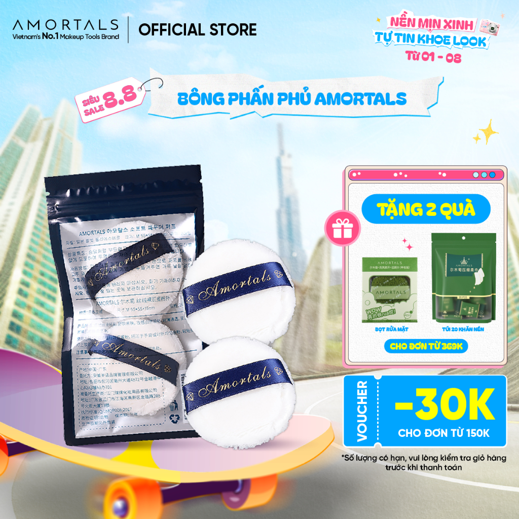 Bông Phấn Amortals Mút Trang Điểm Mềm Mịn Cotton Cao Cấp, Đệm Khí, Không Ăn Phấn