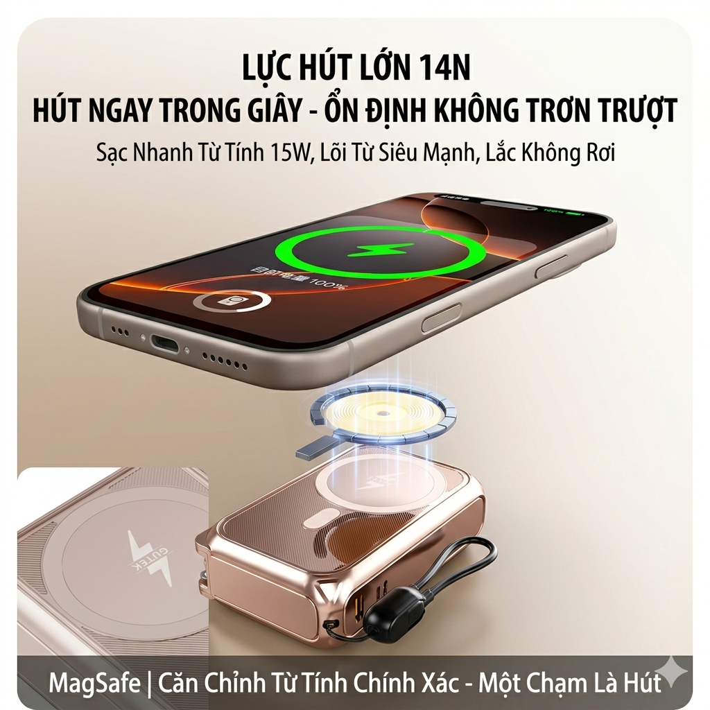Pin Sạc Dự Phòng 20000mAh công suất 22.5W Sạc Không Dây Từ Tính