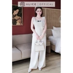Set Công Sở 2 Chi Tiết Alice, Áo Ren 2 Dây Bản To Đính Nơ & Hoa Phối Quần Lụa Ống Đứng Cạp Cao S1117 — ảnh 2