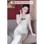 Set Công Sở 2 Chi Tiết Alice, Áo Ren 2 Dây Bản To Đính Nơ & Hoa Phối Quần Lụa Ống Đứng Cạp Cao S1117 — ảnh 5