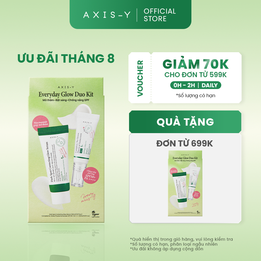 Bộ Sản Phẩm AXIS-Y Mờ Thâm Bật Sáng Chống Nắng Everyday Glow Duo Kit (Serum 20ml & Physical Sunscreen 10ml)