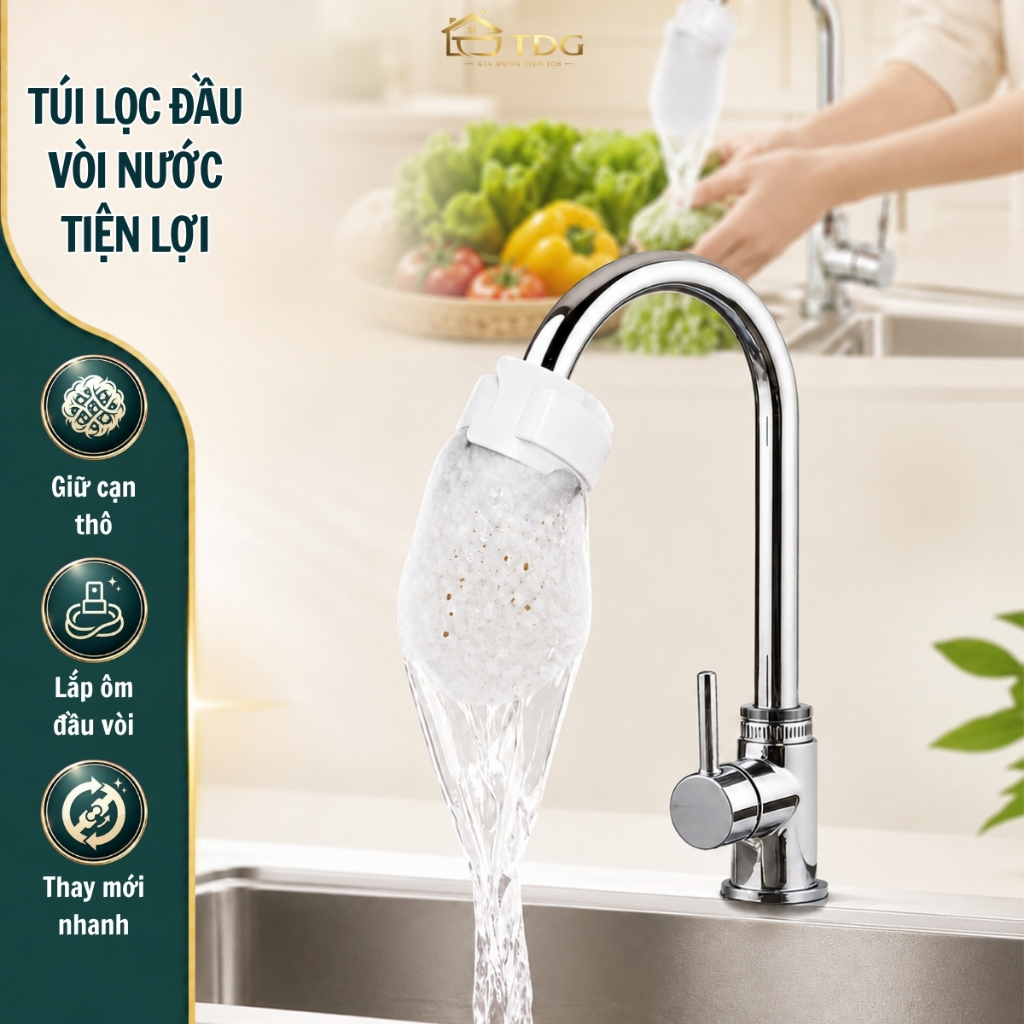 Set 100 túi lọc vòi nước đa năng TDG giữ cặn bẩn tạp chất cải thiện chất lượng nước sinh hoạt cho vòi bếp HH610