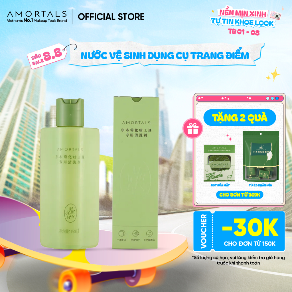 Nước Vệ Sinh Dụng Cụ Trang Điểm AMORTALS Làm Sạch Nhanh, Dịu Nhẹ, Khử Khuẩn Hiệu Quả Cho Dụng Cụ Makeup