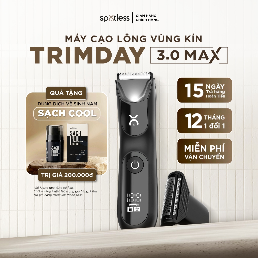 [12 THÁNG 1 ĐỔI 1] Máy cạo lông vùng kín nam SPOTLESS TRIMDAY 3.0 MAX máy cạo râu chống nước toàn thân – BH 12 tháng