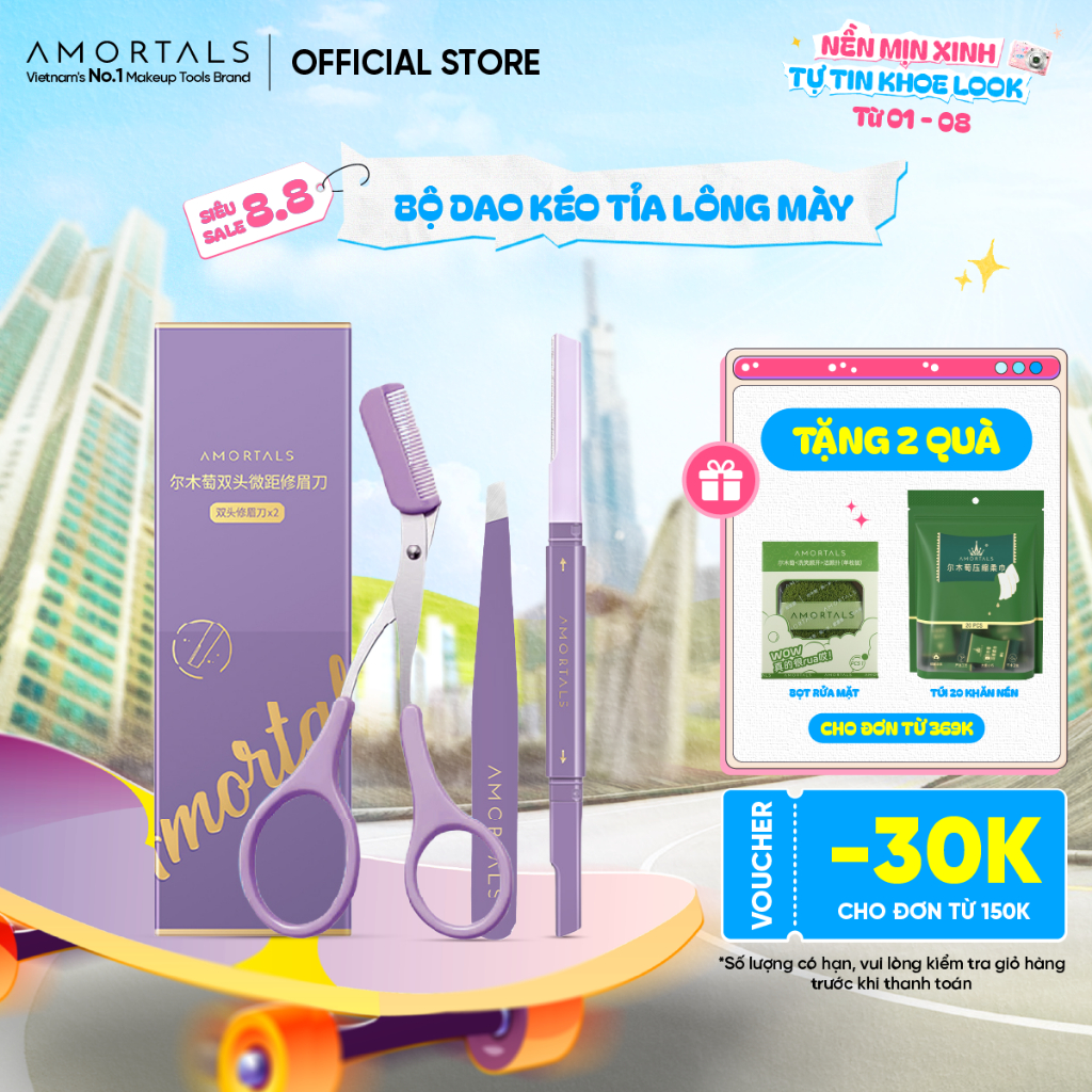 Bộ Dụng Cụ Tỉa Lông Mày 3 Món Amortals Tiện Dụng, Dao Cạo Hai Đầu, Kéo, Nhíp Không Gỉ