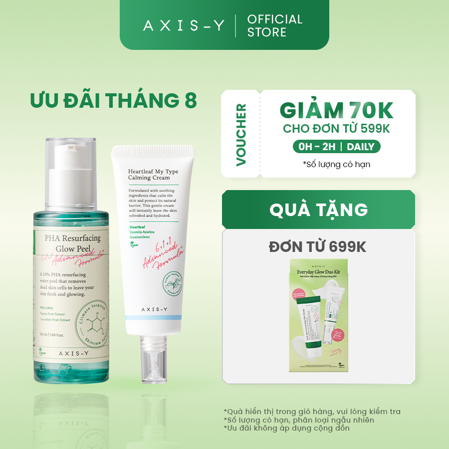 Combo Cải Thiện Da Sần Sùi, Bít Tắc Axis-Y Heartleaf My Type Calming Cream & PHA Resurfacing Glow Peel