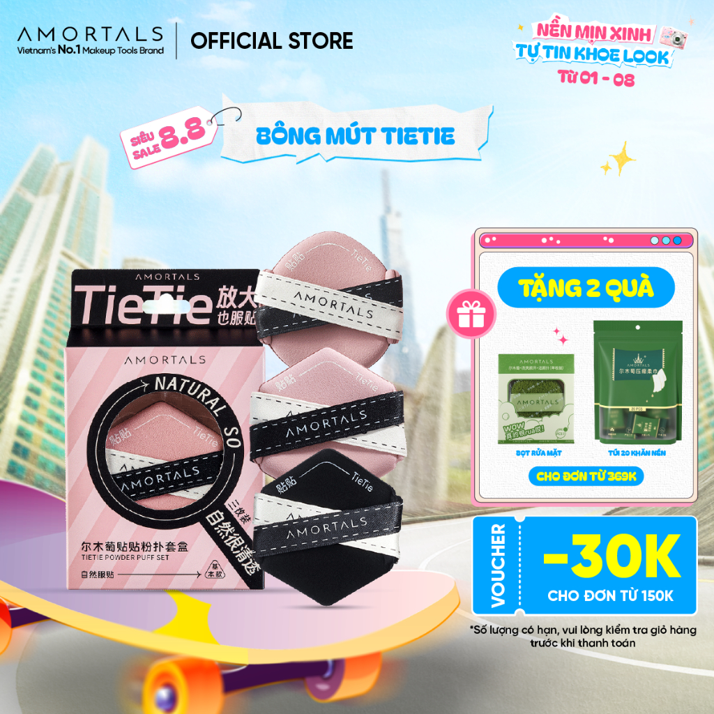 Bông Mút Trang Điểm 2 Mặt Tie Tie Amortals, Tán Nền Nhanh, Tăng Khả Năng Che Phủ, Nền Mịn Mướt Lâu Trôi