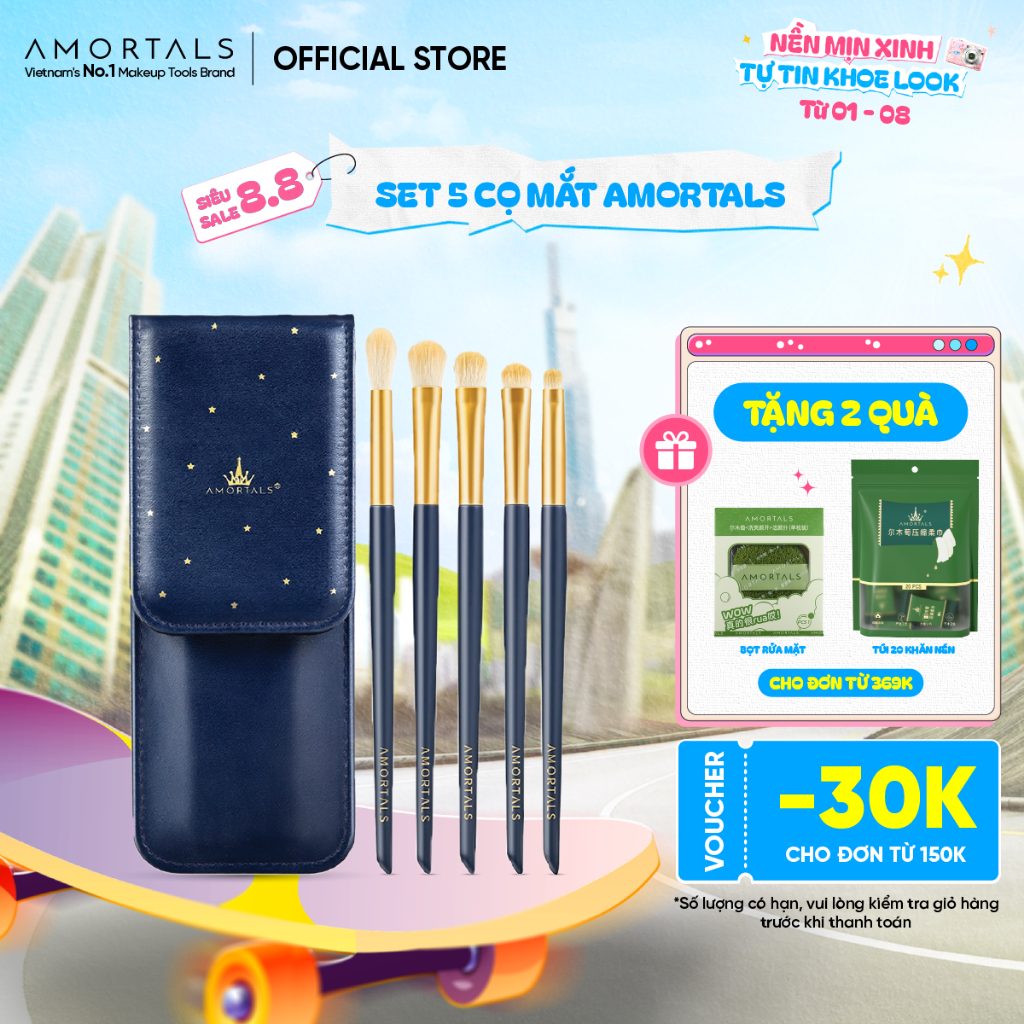 Bộ Cọ Trang Điểm Mắt 5 Cây AMORTALS Chính Hãng - Đa Năng, Chất Lượng Cao, Kèm Hộp Đựng