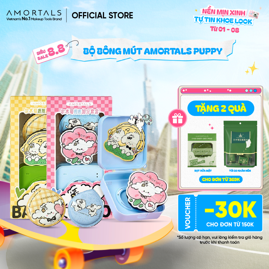 Bông Mút Trang Điểm Amortals Puppy Siêu Cute - Tán Nền Mịn Tặng Kèm Hộp Đựng [BD]