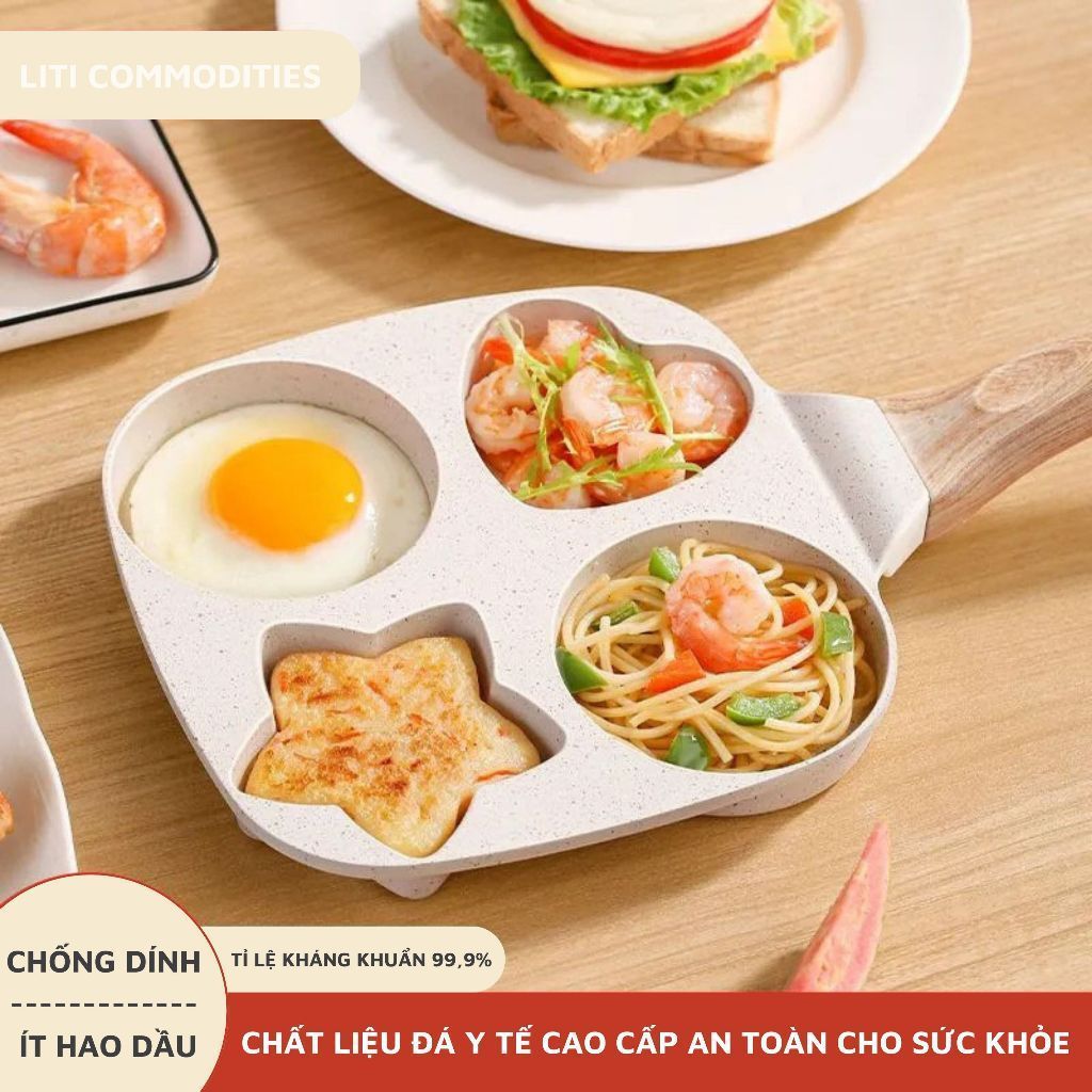 Chảo Chiên Rán Trứng Mini 4 Ngăn Chống Dính Khuôn Chảo Hình Tim, Sao Dùng Bếp Từ