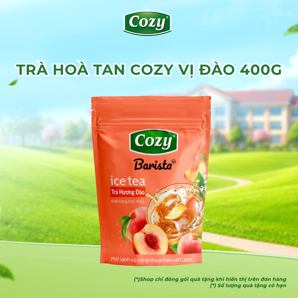Trà Hương Đào Cozy Hoà Tan Ice Tea 400gr Vị Đào Tươi Mát, Giải Nhiệt, Dùng Trong Pha Chế