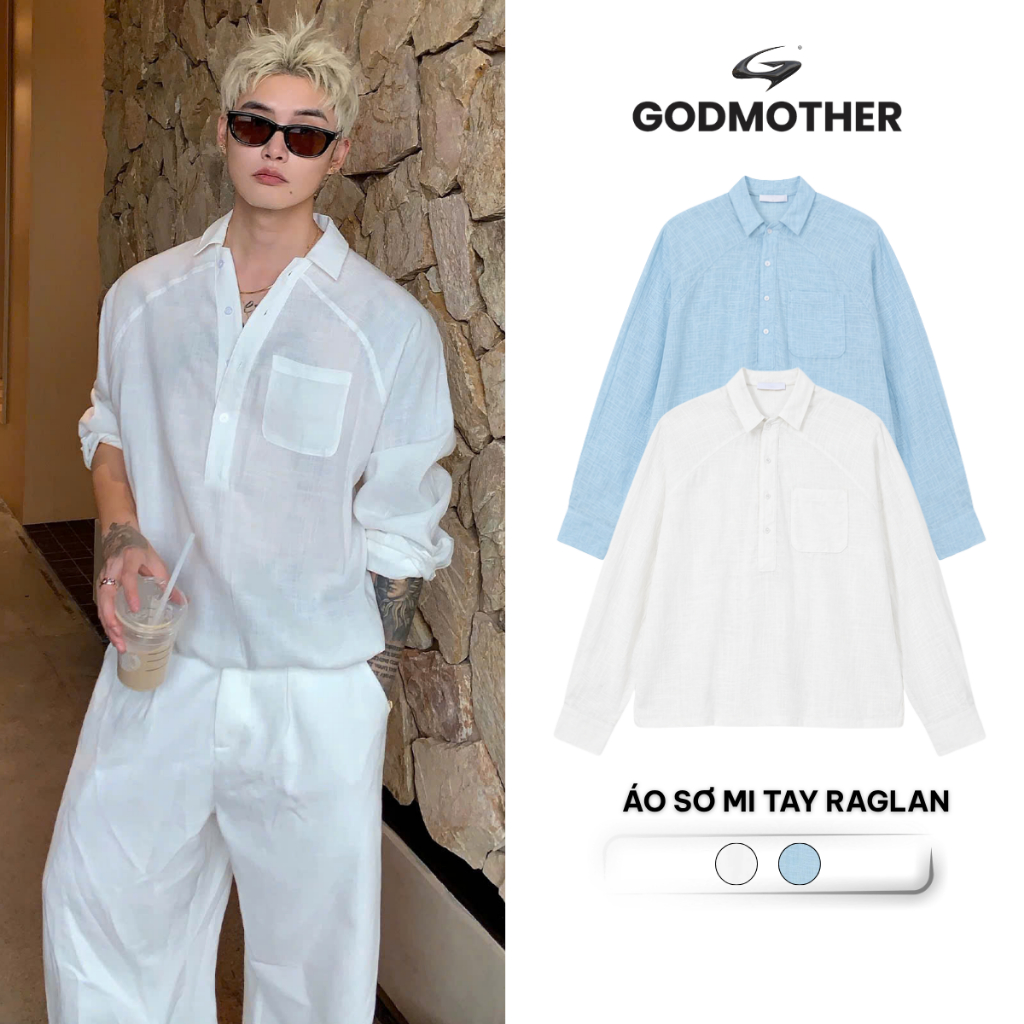 Áo Sơ Mi Dài Tay GODMOTHER Có Túi Cổ Phối Cúc Dây Rút Bo Gấu Chất Liệu Thoáng Mát