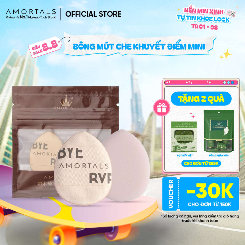 Bộ 2 Bông Mút Che Khuyết Điểm Amortals, Mềm Mại & Đàn Hồi, Che Phủ Mọi Khuyết Điểm, Không Bám Nền, Dễ Dàng Thao Tác