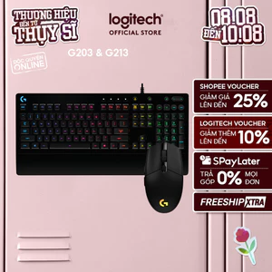 Combo Bàn Phím Gaming Logitech G213 và Chuột Gaming Logitech G203 - Tùy chỉnh RGB, kết nối G HUB