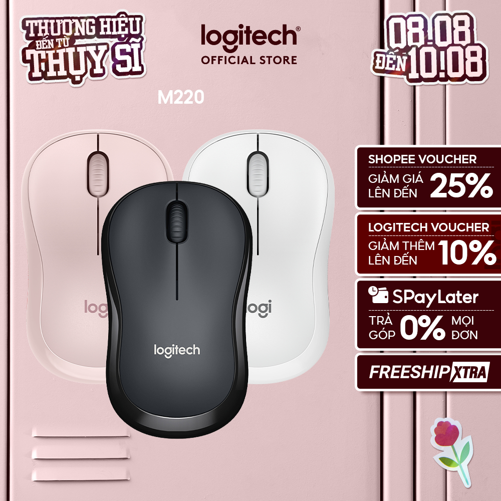 Chuột không dây Logitech M220 Silent - giảm ồn, USB, pin 1.5 năm, phù hợp PC/Laptop