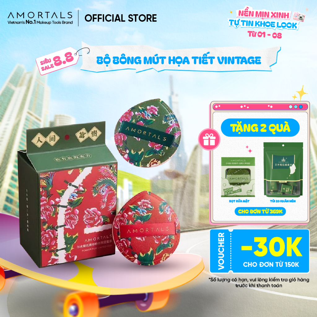 【DEAL LIMITED】Bông Mút Trang Điểm Phiên Bản Giới Hạn Tết Holiday Cao Cấp Kèm Hộp Đựng Amortals