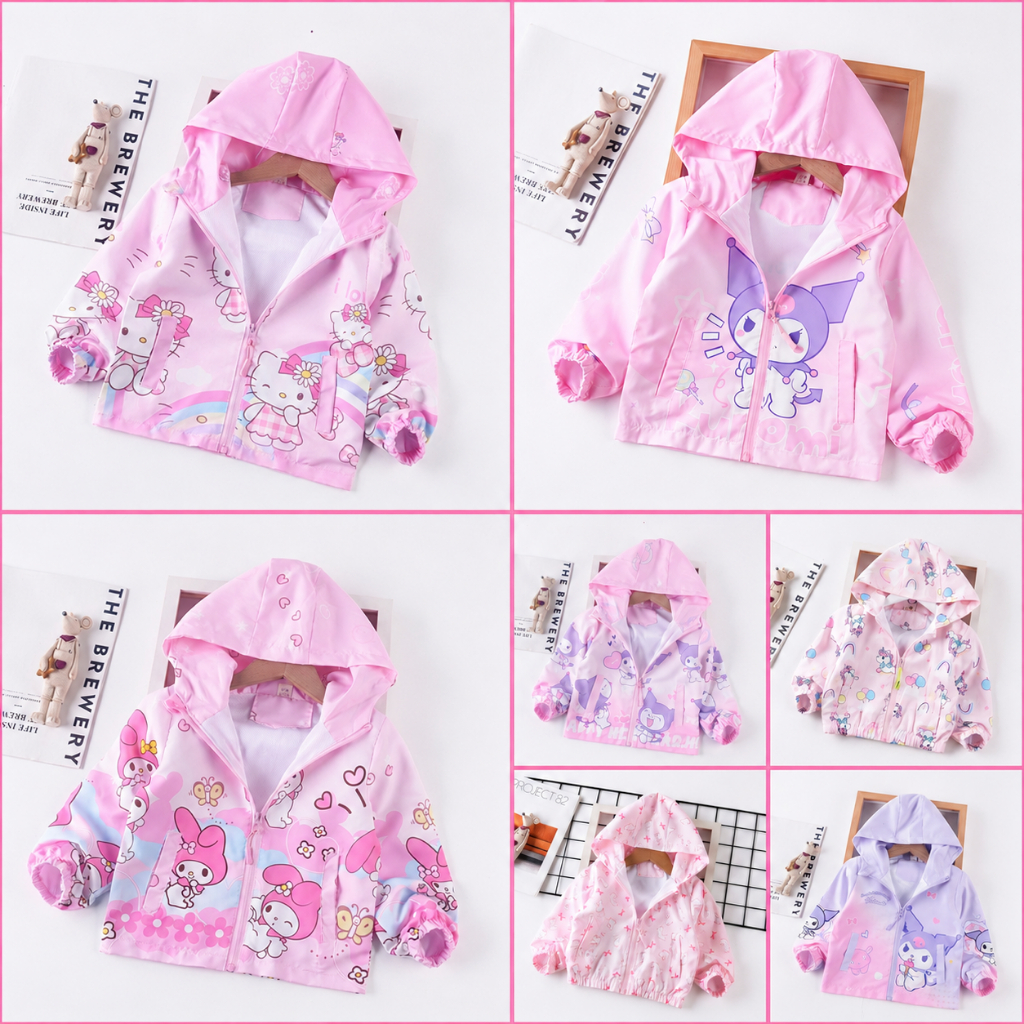 [HÀNG MỚI VỀ] Áo khoác gió cho bé gái 2-9 tuổi, áo gió bé gái 2 lớp nhẹ thoáng họa tiết Kuromi, Melody đáng yêu P1