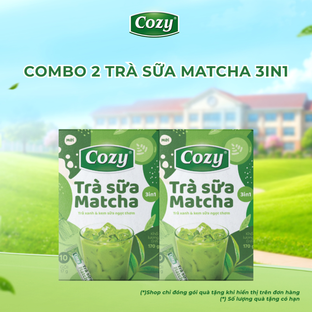 COMBO 2 Trà Sữa Matcha Cozy Hòa Tan 3IN1 (2 hộp x 10 gói x 17gr) Đậm Đà Vị Sữa, Dễ Dàng Pha Chế