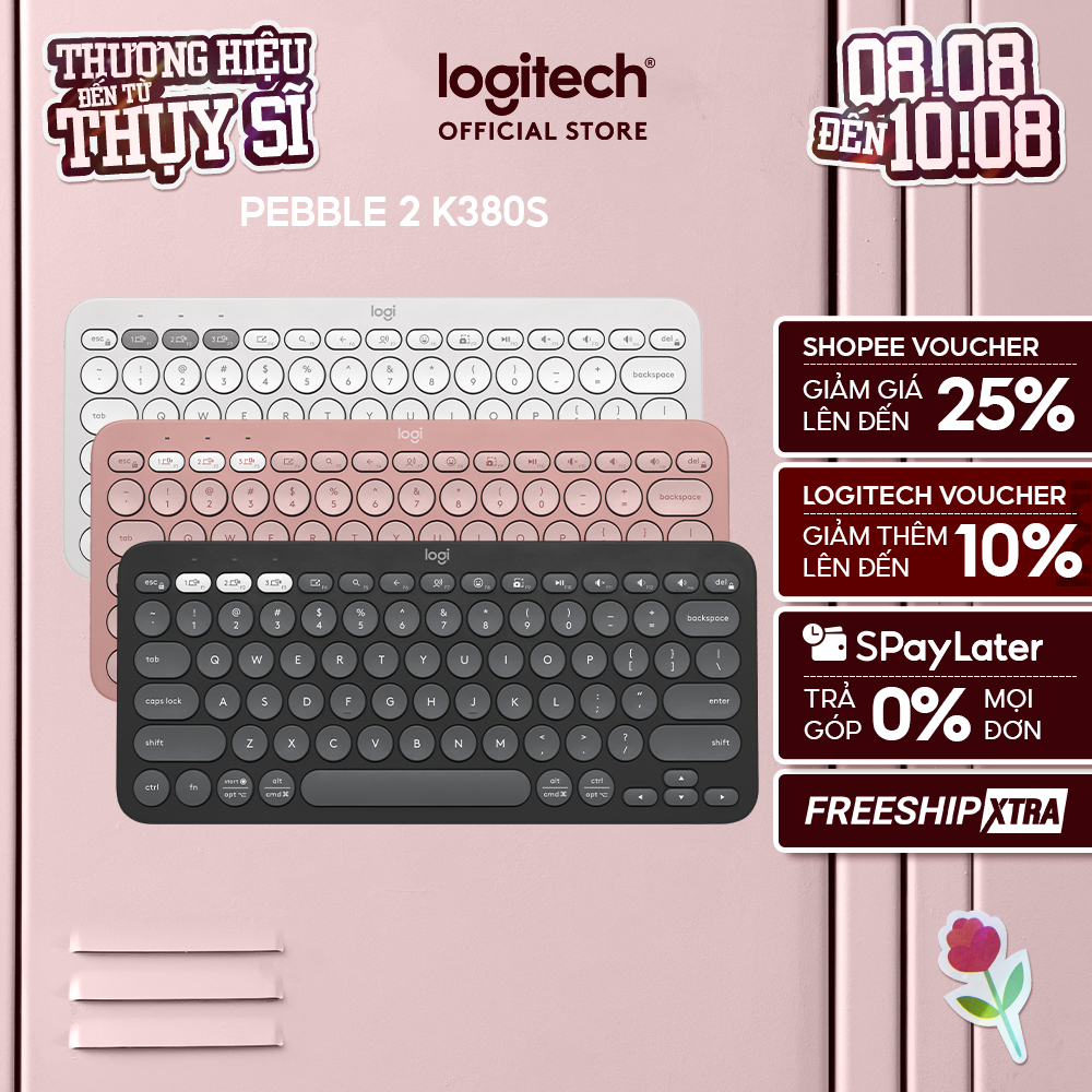 Bàn phím không dây Bluetooth Logitech Pebble K380 | K380s - giảm ồn, gọn nhẹ, đa thiết bị, Mac/ PC
