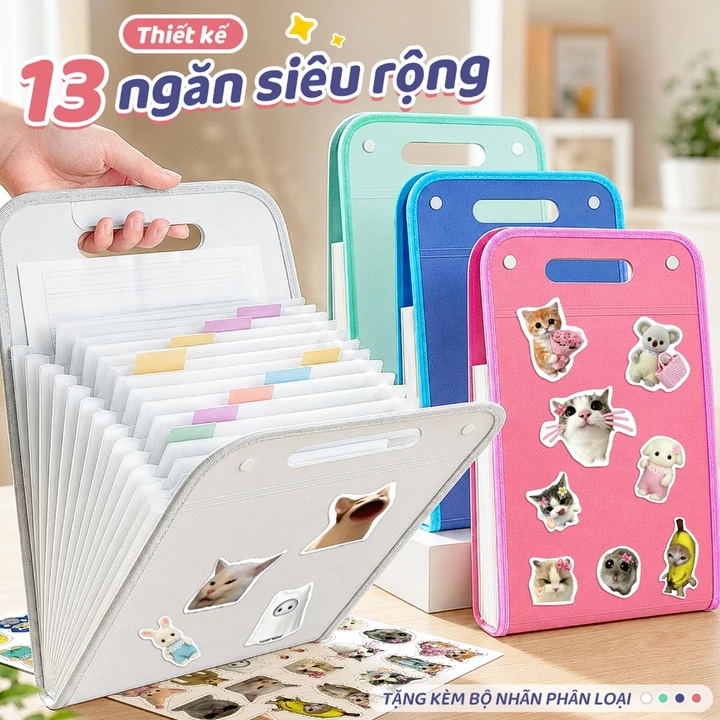 Tệp Hồ Sơ A4 13 Ngăn M.Y – Nhựa Không Thấm Nước,Đựng được tới 260 Tờ Size A4 Đựng giấy khen, Giấy tờ quan trọng