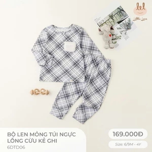 Bộ dài tay len mỏng kẻ ghi Lil Little Love [ Siêu Mềm, Co Dãn Và Thấm Hút, mỏng vừa ko quá dày ] Size 6M - 4Y (6DTD06)