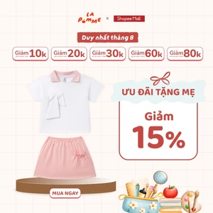 Bộ váy áo cộc tay La Pomme cổ cách điệu phối nơ ngọt ngào - Sợi Natural Cotton thoáng mát – Bé gái - 9M - 5Y