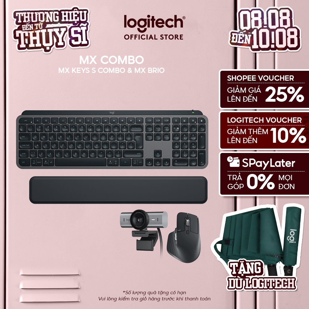 Combo Logitech MX Keys S và MX BRIO 4K