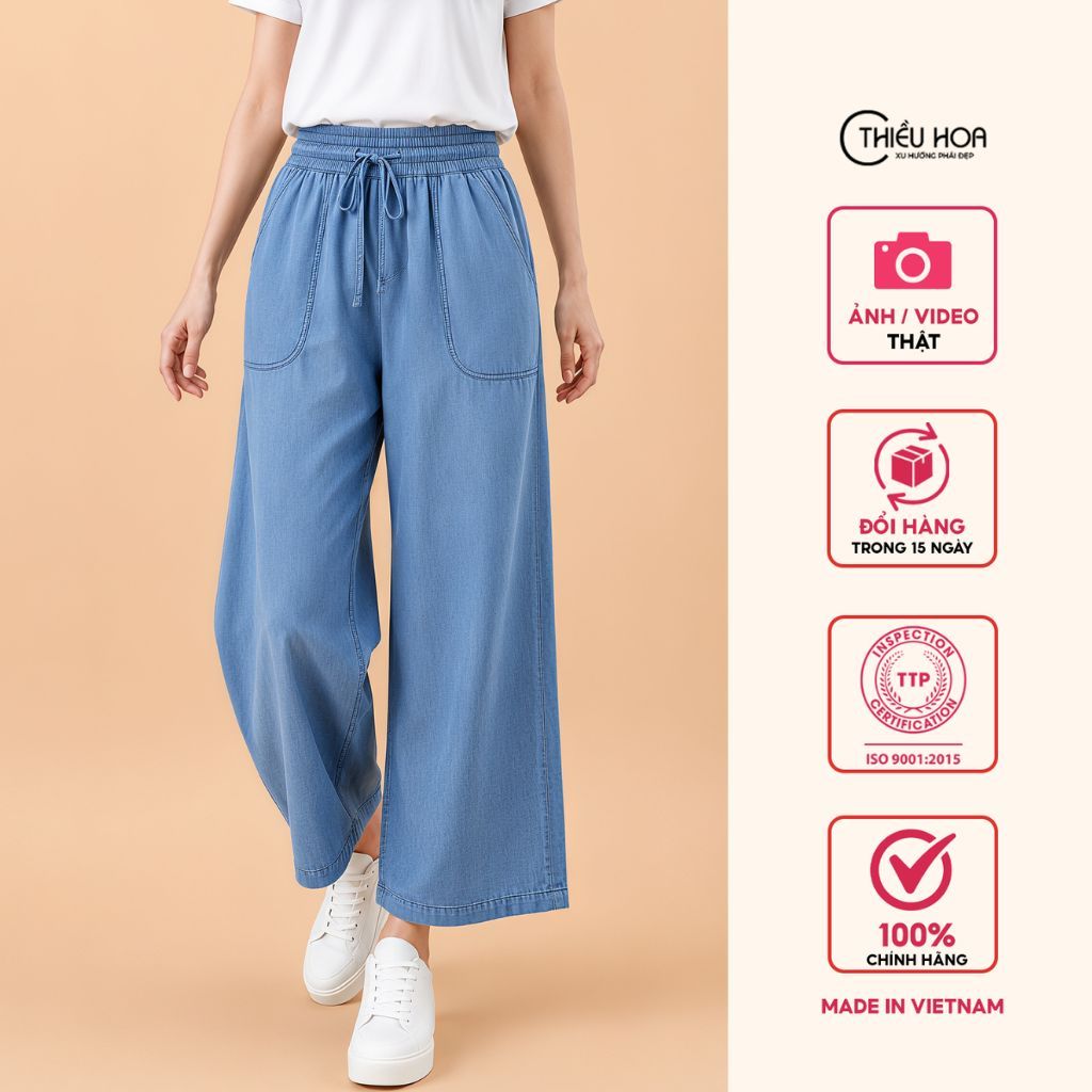 Quần nữ Jeans giấy thiết kế tôn dáng thương thiệu Thiều Hoa QD4C0313