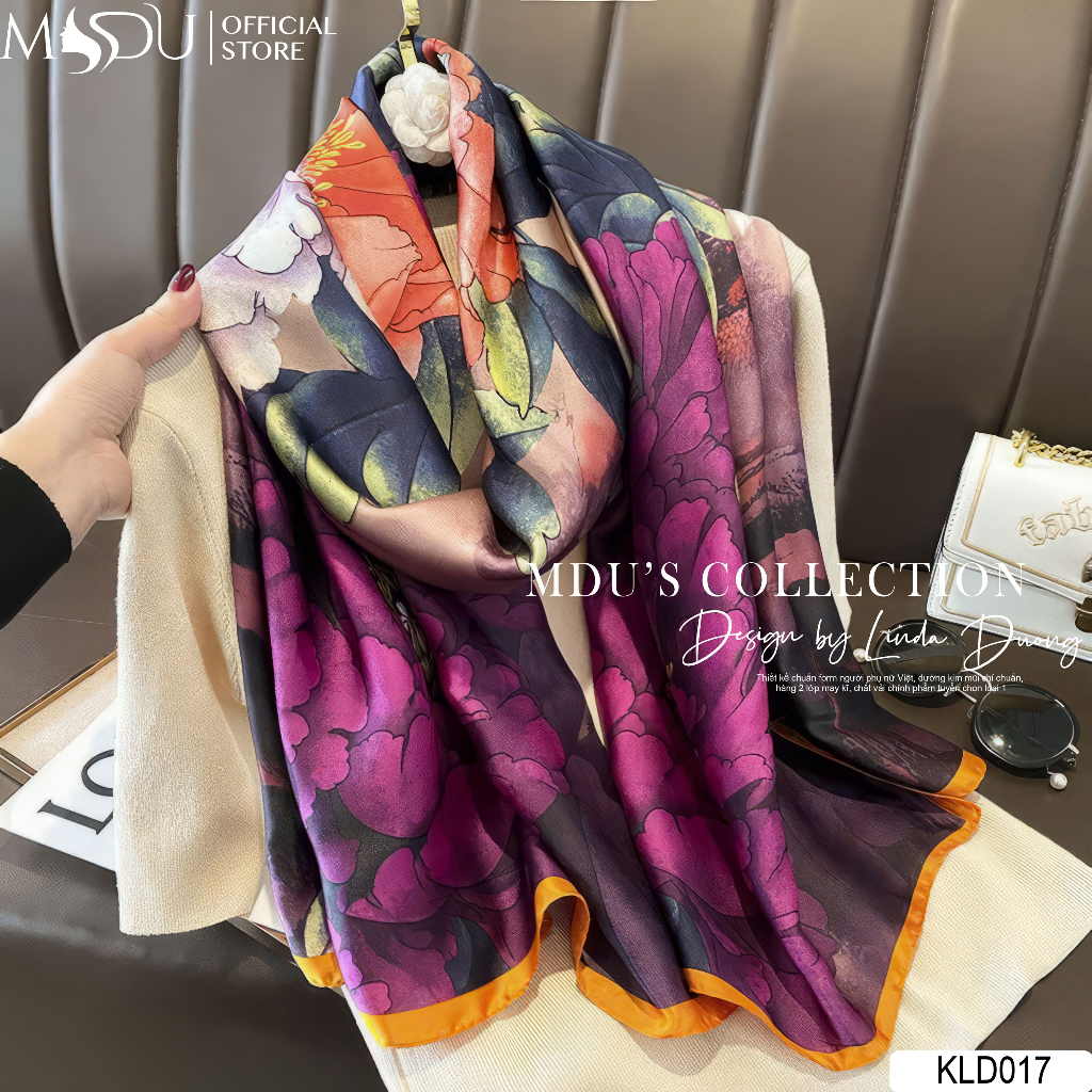Khăn Choàng Thiết Kế ADELA DESIGN Lụa Cao Cấp Họa Tiết Hoa Phong Cách Hàn Quốc KLD017