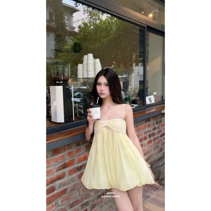 Váy babydoll 2 dây phối nơ ngực, đầm babydoll dáng bí tơ mềm mại bồng bềnh BÉ MÂY FASHION