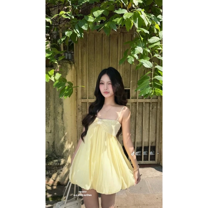 Váy babydoll 2 dây phối nơ ngực, đầm babydoll dáng bí tơ mềm mại bồng bềnh BÉ MÂY FASHION