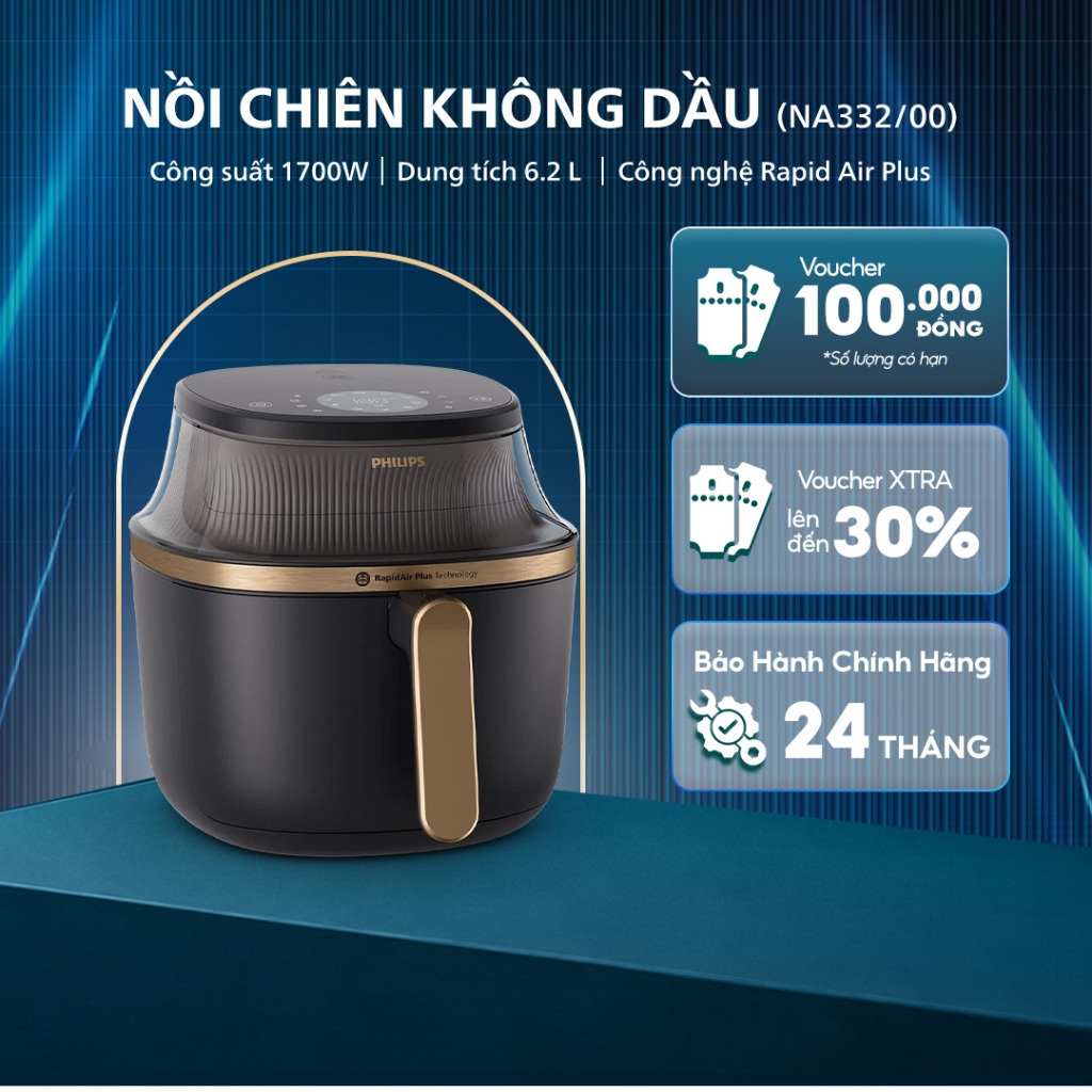 Nồi chiên không dầu Philips NA332/00 - Dung tích 6.2 lít - Công suất 1700W - Bảo hành 24 tháng