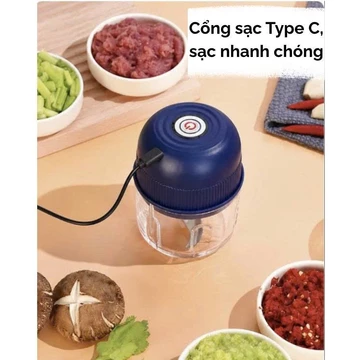 Máy Xay Mini Cầm Tay Xay - Xay Thịt - Máy Xay Tỏi Ớt -Xay Đa Năng - Cổng Sạc Type C - Tiện Lợi Nhanh Chóng Dễ Mang Đi