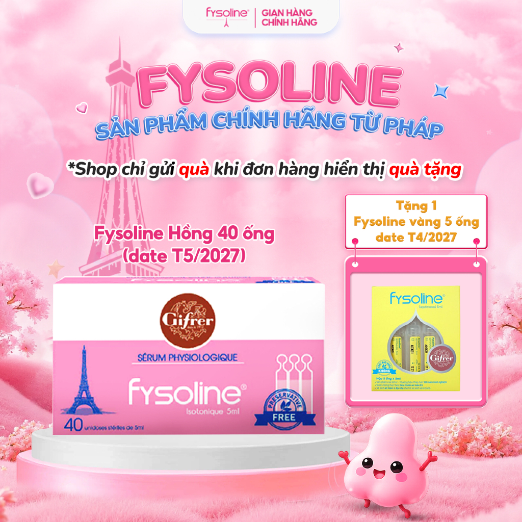 (Date T5.2027) Nước muối sinh lý Fysoline Pháp – Vệ sinh mắt, mũi, miệng cho bé hàng ngày – Hộp 40 ống x 5ml