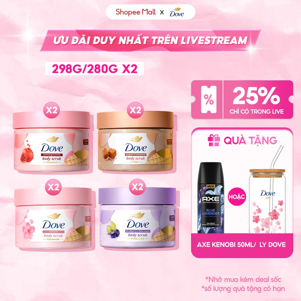 [LIVE] Combo 2 Smoothie Tẩy Tế Bào Chết Body Dove Chăm Da Sáng Mịn 298g/280g