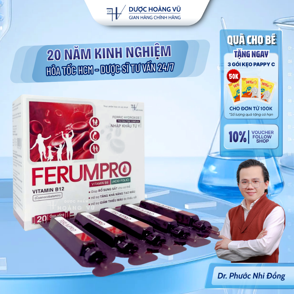 [SẮT KHÔNG TANH ] Sắt Hữu Cơ FERUMPRO Bổ Sung Sắt Vitamin B12 B9 Acid Folic Hỗ Trợ Tạo Máu Hiệu Quả