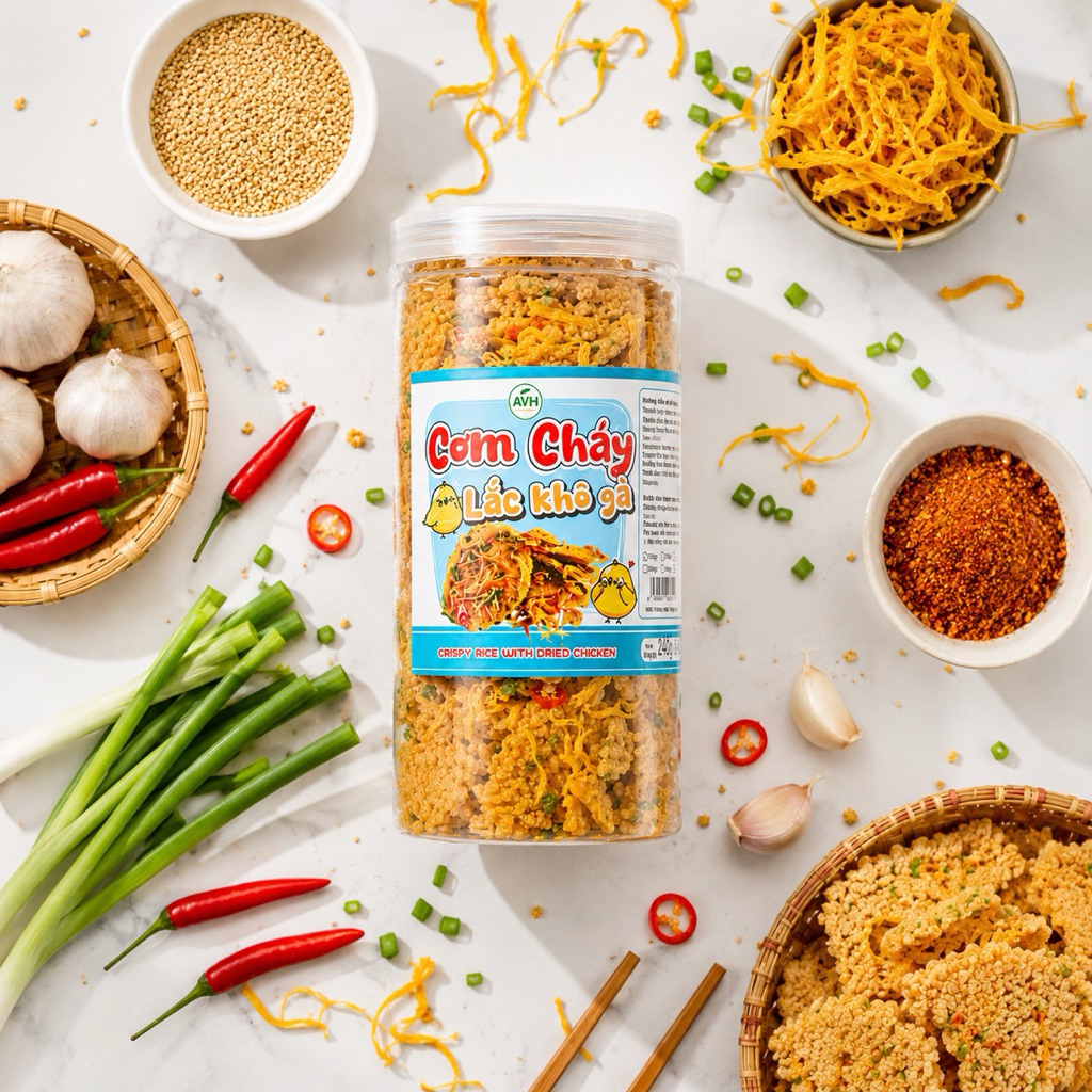 [HŨ VUÔNG 500GR] Cơm Cháy Lắc Khô Gà Giòn Rụm Đậm Vị, Thơm Ngon Hấp Dẫn | BigBuy360 - bigbuy360.vn