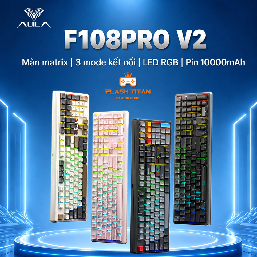 Bàn phím cơ Bluetooth AULA F108 PRO V2 - Bàn phím có màn led Matrix tùy chỉnh - Bảo hành 12 tháng | BigBuy360 - bigbuy360.vn