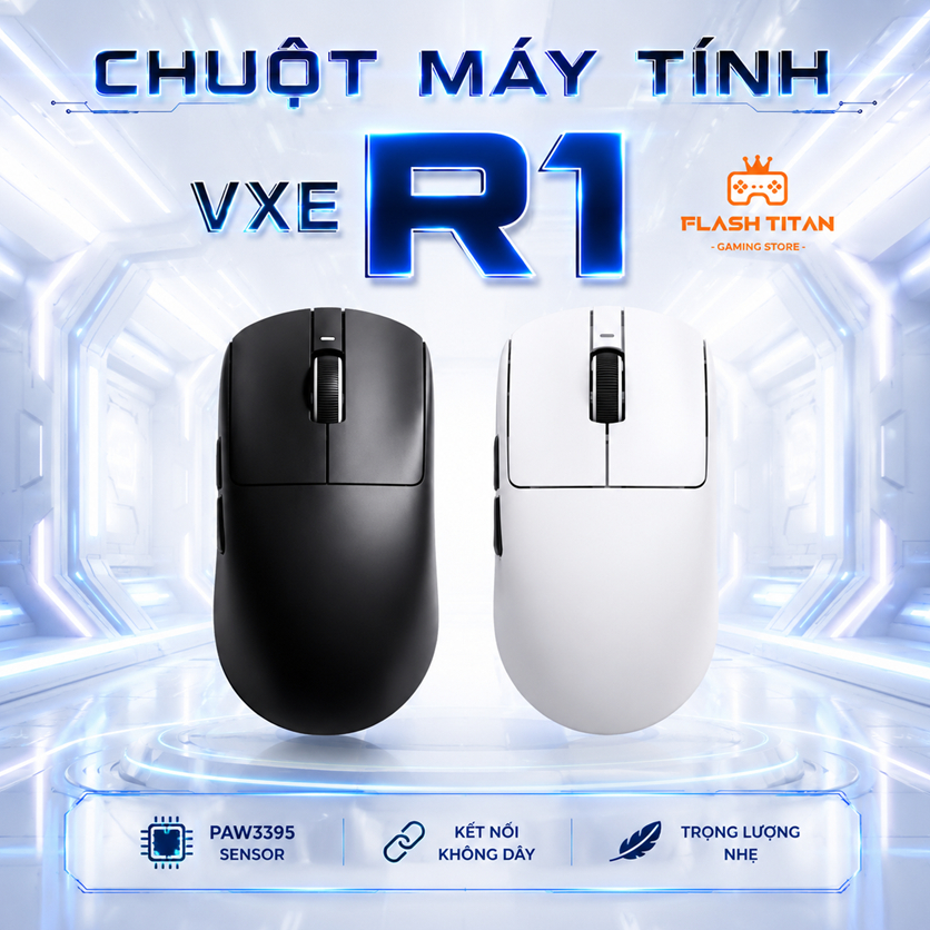 Chuột không dây VXE R1 SE - R1 SE Plus -3 chế độ kết nối - Chuột gaming giá rẻ dùng cho PC, laptop