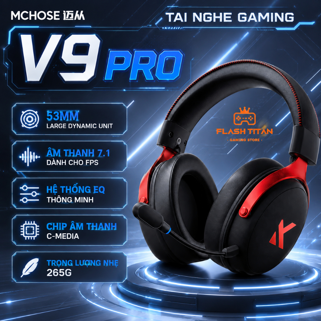 Tai nghe Gaming Mchose V9 PRO Không Dây,Hỗ Trợ App Tùy Chỉnh, Mic Đàm Thoại,Nghe Rõ Tiếng Bước Chân, Dùng chơi Game FPS | BigBuy360 - bigbuy360.vn