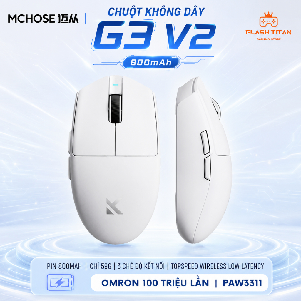 Chuột Máy Tính Không Dây Mchose G3 - 3 Chế Độ Kết Nối - Chip PAW3311 - Trọng lượng nhẹ tuổi thọ cao | BigBuy360 - bigbuy360.vn