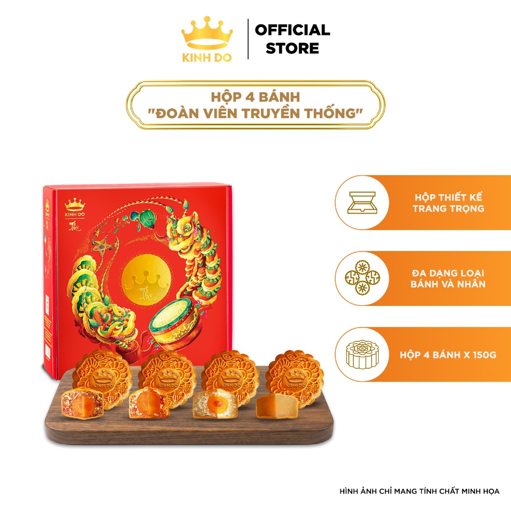 [PHÂN LOẠI TÚI + HỘP] Combo 4 bánh trung thu Kinh Đô "Đoàn Viên Truyền Thống" (4 bánh x 150g) | BigBuy360 - bigbuy360.vn