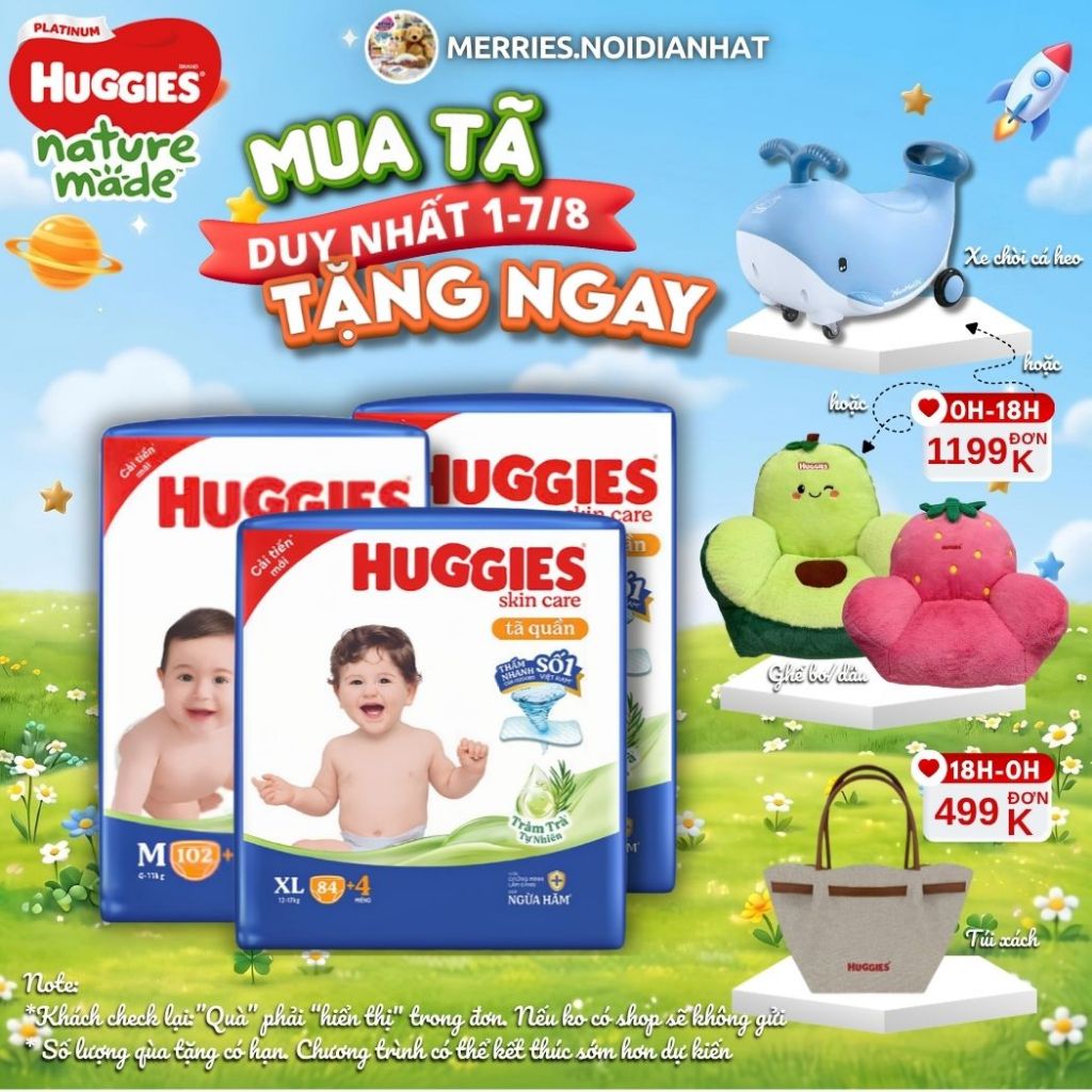 [SIÊU NHIỀU MIẾNG] Tã quần Huggies Tràm Trà Tự Nhiên SKINCARE Pants Mega Jumbo M106/L104/XL88/XXL80