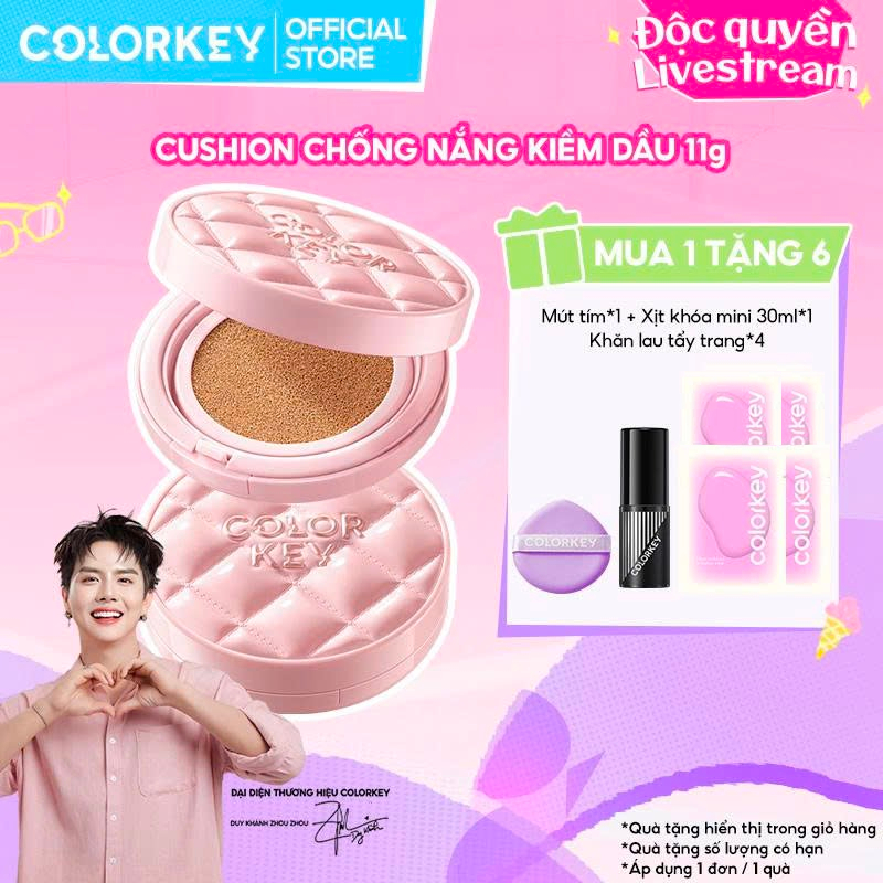 Cushion Chống Nắng SPF 50+ PA++++ COLORKEY Kẻ Ô Hồng, Mỏng Nhẹ Giữ Lớp Make-Up Lâu Trôi 11g