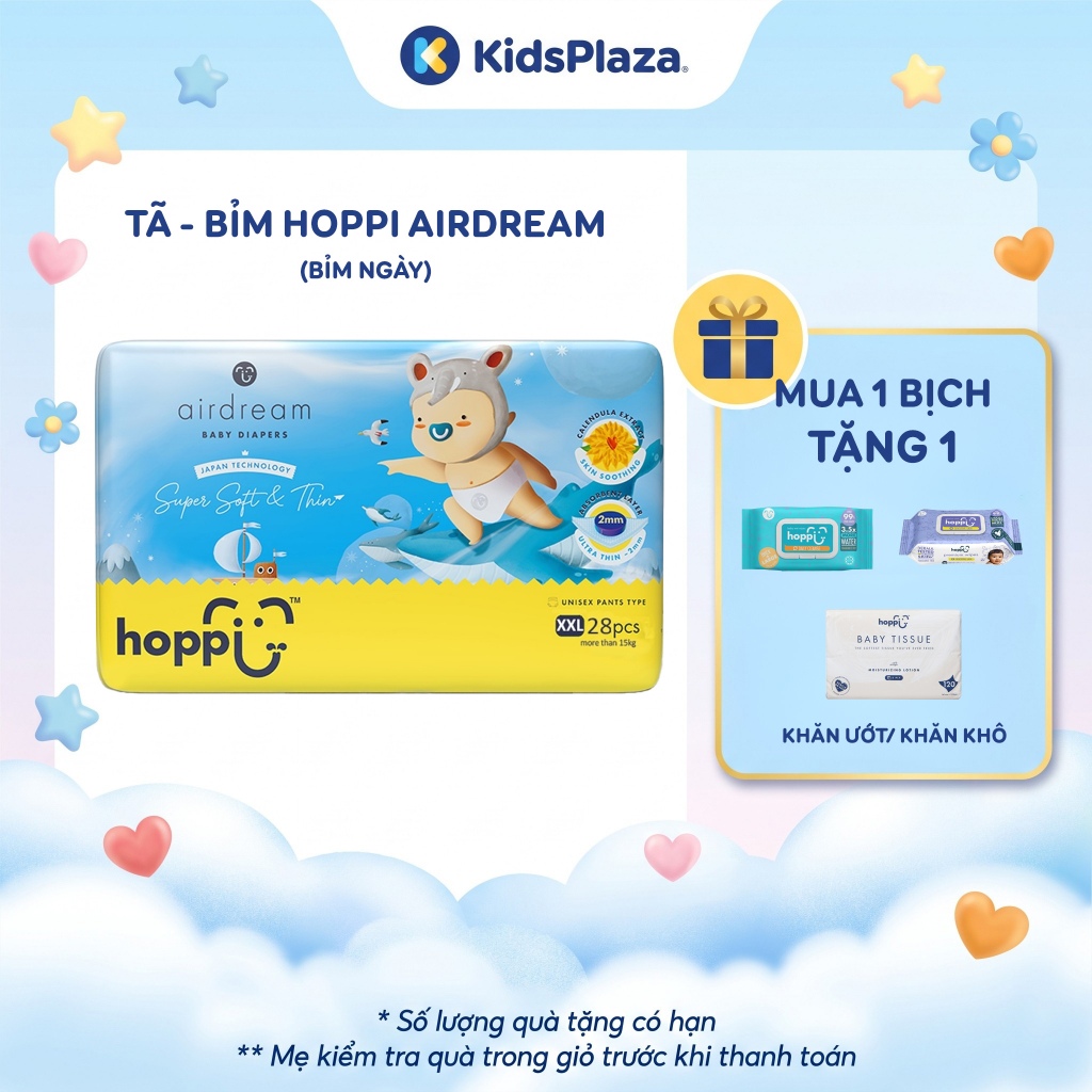 (M1) Tã- Bỉm Hoppi AirDream đủ size, (Bỉm ngày) cao cấp siêu mềm mại, chống tràn tuyệt đối-KidsPlaza