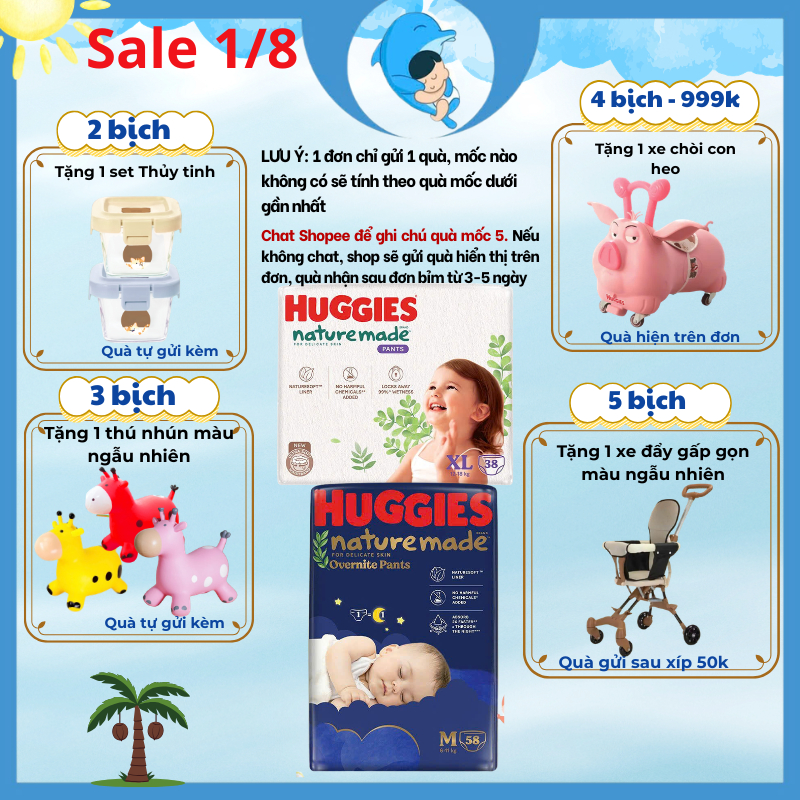 [SP có voucher Live X] Bỉm dán/quần Huggies Nature Made đủ size cho bé NB60/S82/M64/L54/XL44/M58/L44/XL38/2XL24 MECAHEO