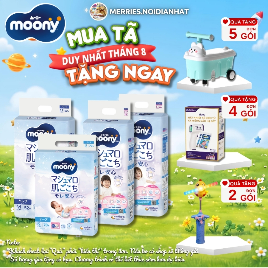 Tã MOONY XANH dán quần NB90/S84/M64/M58/L44/XL38/XXL26